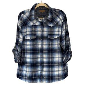 JACHS Girlfriend Blue & White Plaid Snap-Down Shirt – Casual Flannel Style Top